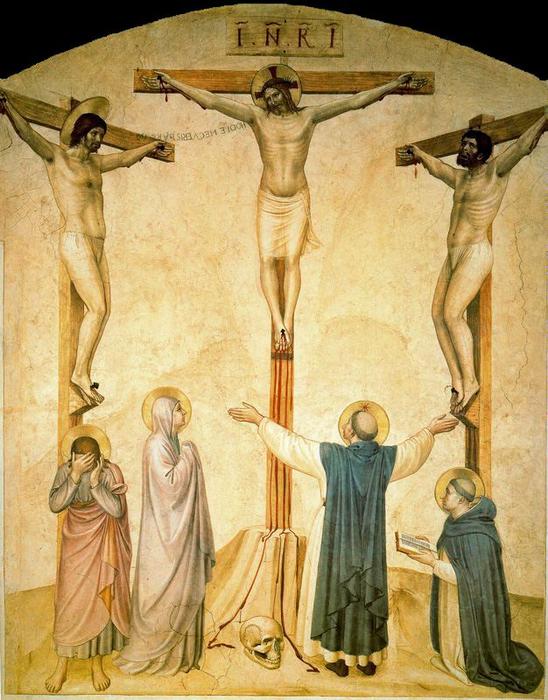 Crucifixión Con Los Dos Ladrones, La Virgen María, San Juan, Santo Domingo Y Santo Tomás De Aquino — フラ・アンジェリコ