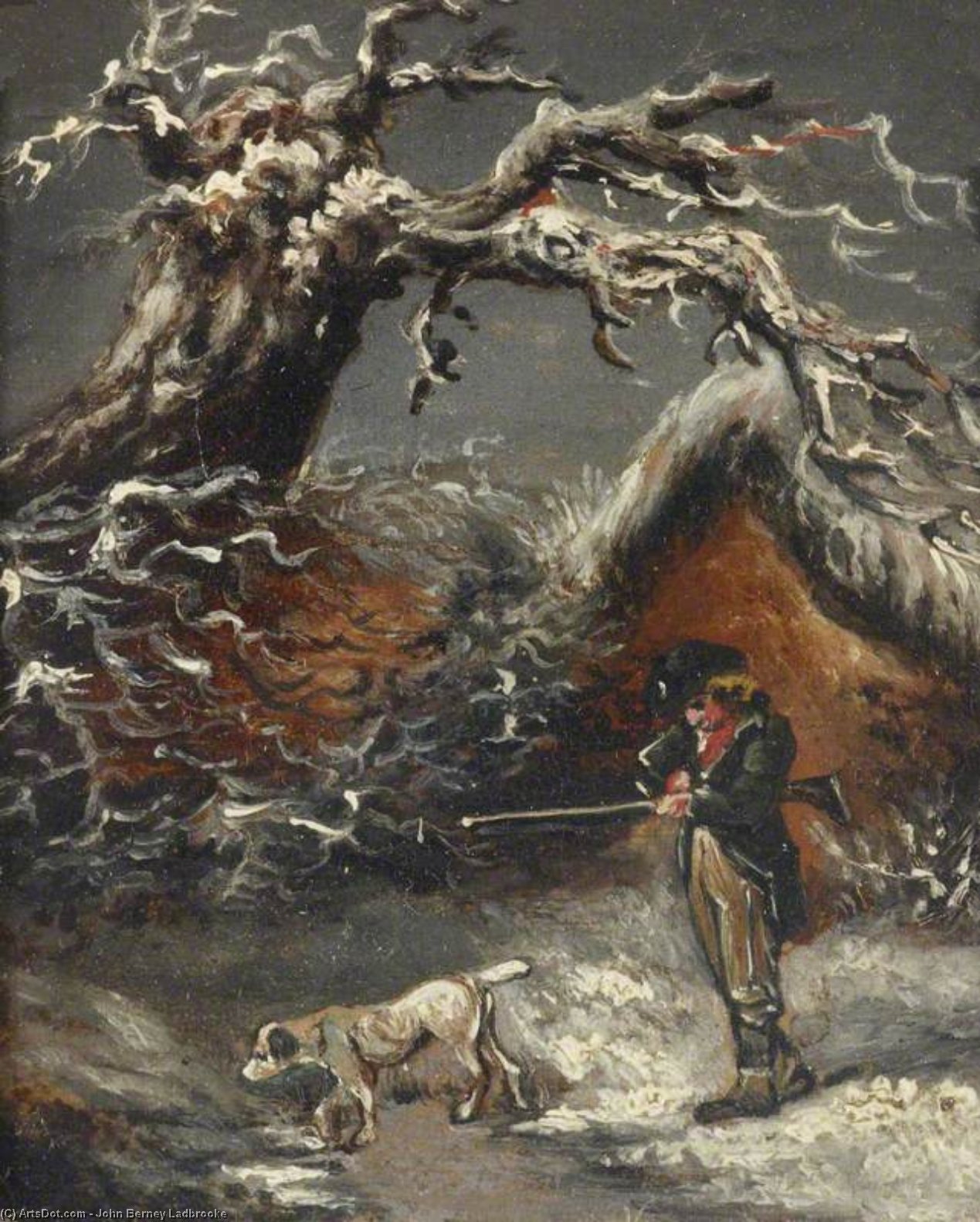 A Winter Scene, With A Sportsman And A Dog — John Berney Ladbrooke