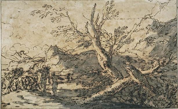 Landscape, With A Group Of Figures On The Left — Salvator Rosa