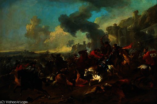 A Cavalry Engagement Before A Fortified Town — Jan Von Huchtenburgh