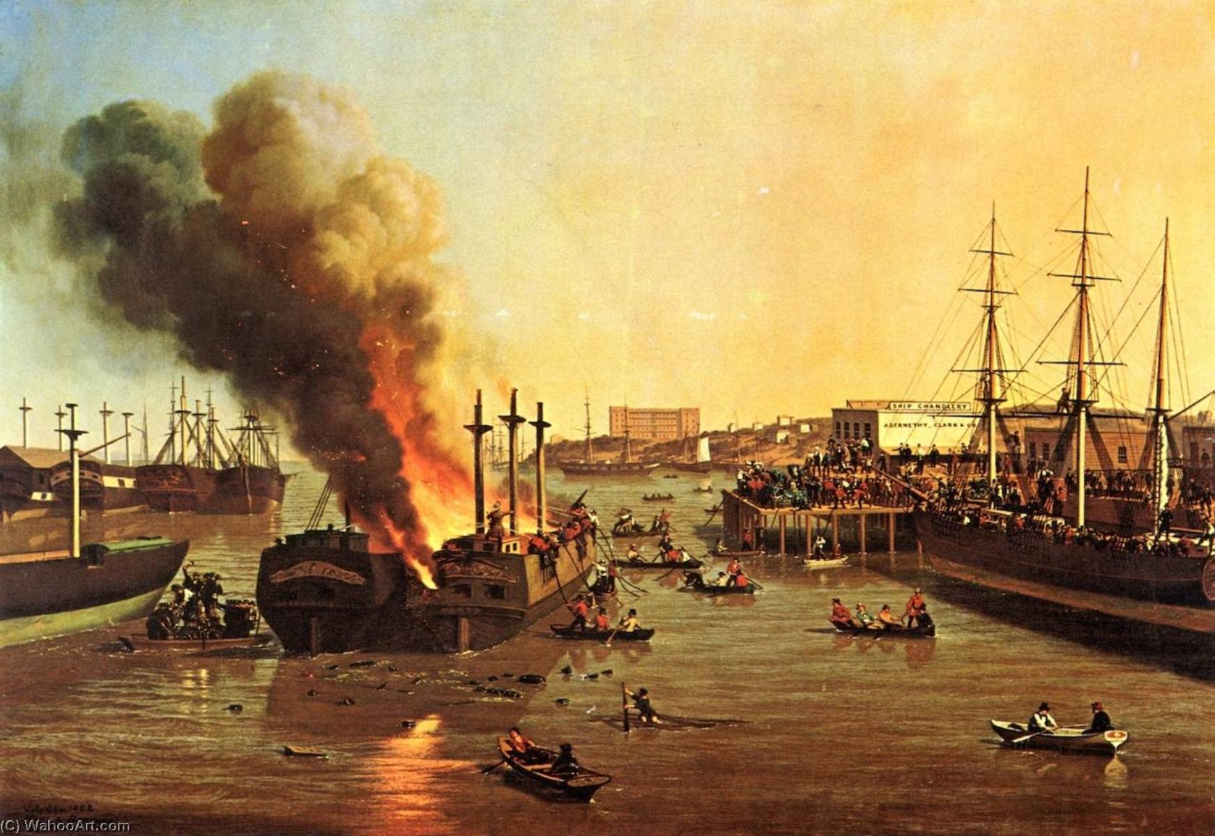Fire In San Francisco Harbor — Charles Christian Nahl