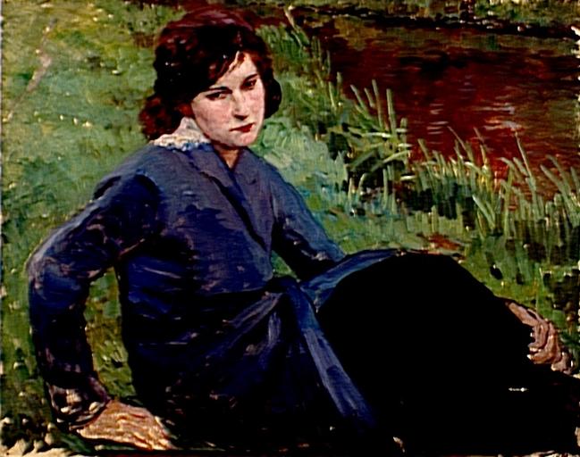 S'uschénie Mädchen Im Gras ( Das Eulalia ) (titre Attribué) Portrait De Femme Assise (sous Titre) — Lothar Von Seebach