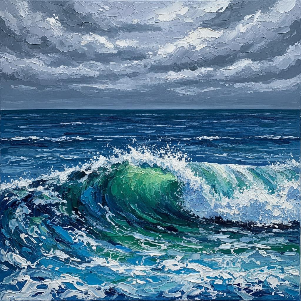 Turbulent Emerald Crests Amidst The Somber Majesty Of A Monochromatic Sea — Christian Noiret