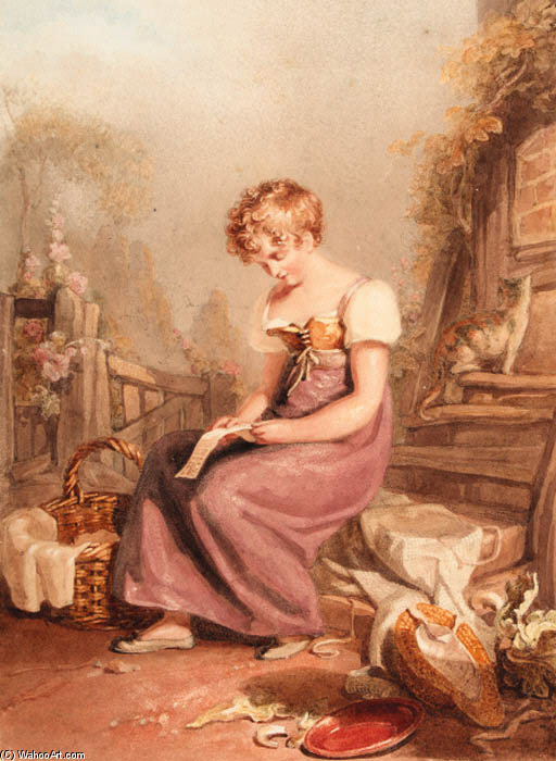 A Young Girl Seated Reading A Letter — Joshua Cristall