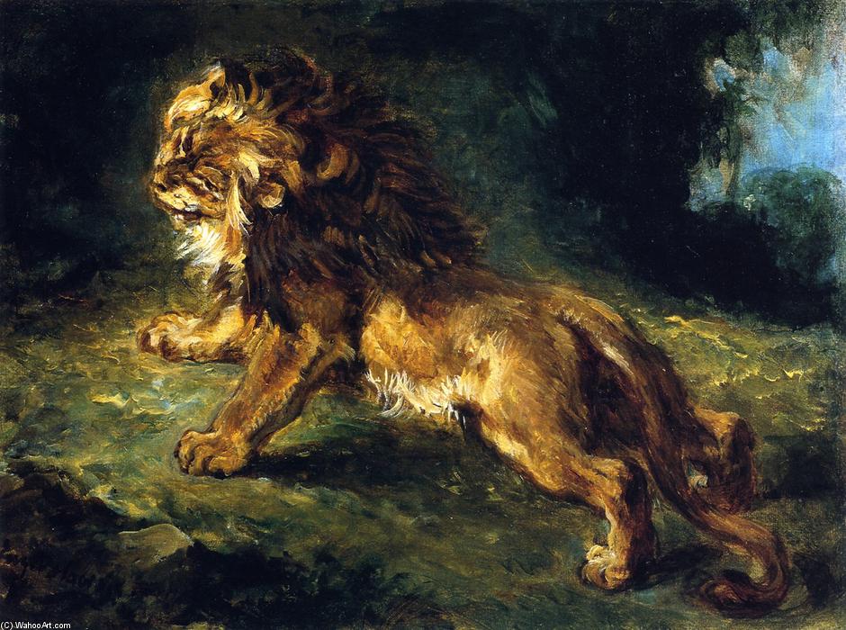 Lion Stalking Its Prey (also Known As Lion Watching Gazelles) — Eugène Delacroix