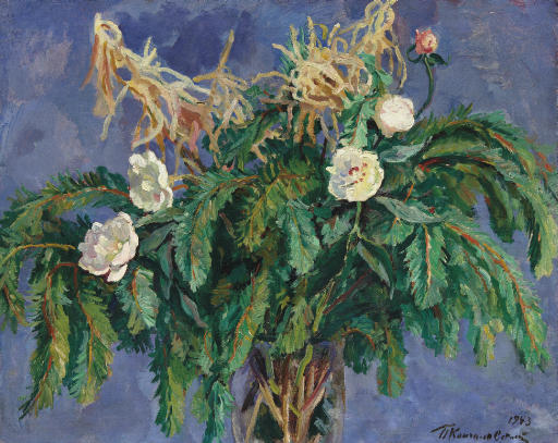 Still Life. Peonies And Spruce Branches. — Pyotr Konchalovsky