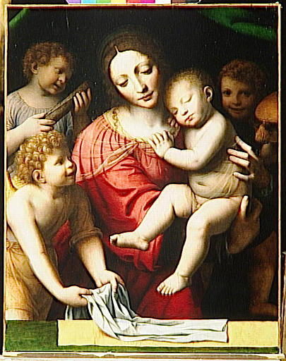 Le Sommeil De L'enfant Jesus Ou La Vierge Tenant L'enfant Endormi, Accompagnee De Trois Anges — Бернардино Луини