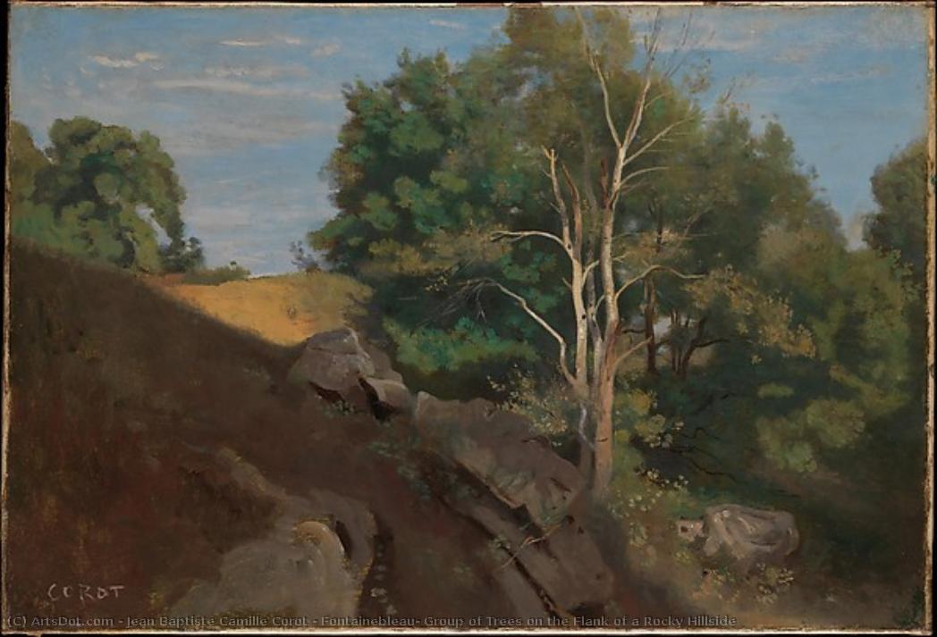Fontainebleau: Group Of Trees On The Flank Of A Rocky Hillside — Jean-baptiste-camille Corot