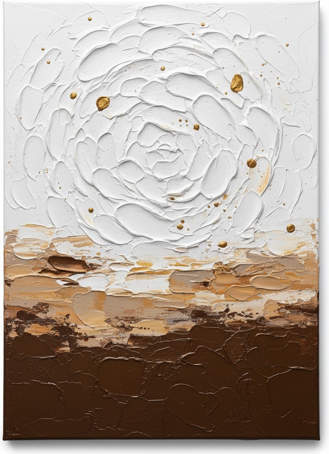 Celestial Resonance In White Impasto With Gilded Earth And Umber Foundations — David Moreau