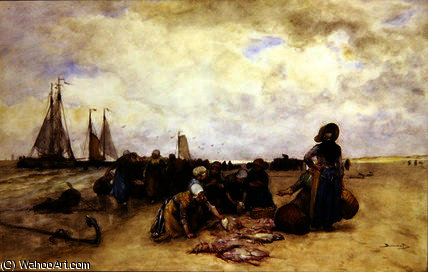 Fish Sale On The Beach — Bernardus Johannes (bernard) Blommers