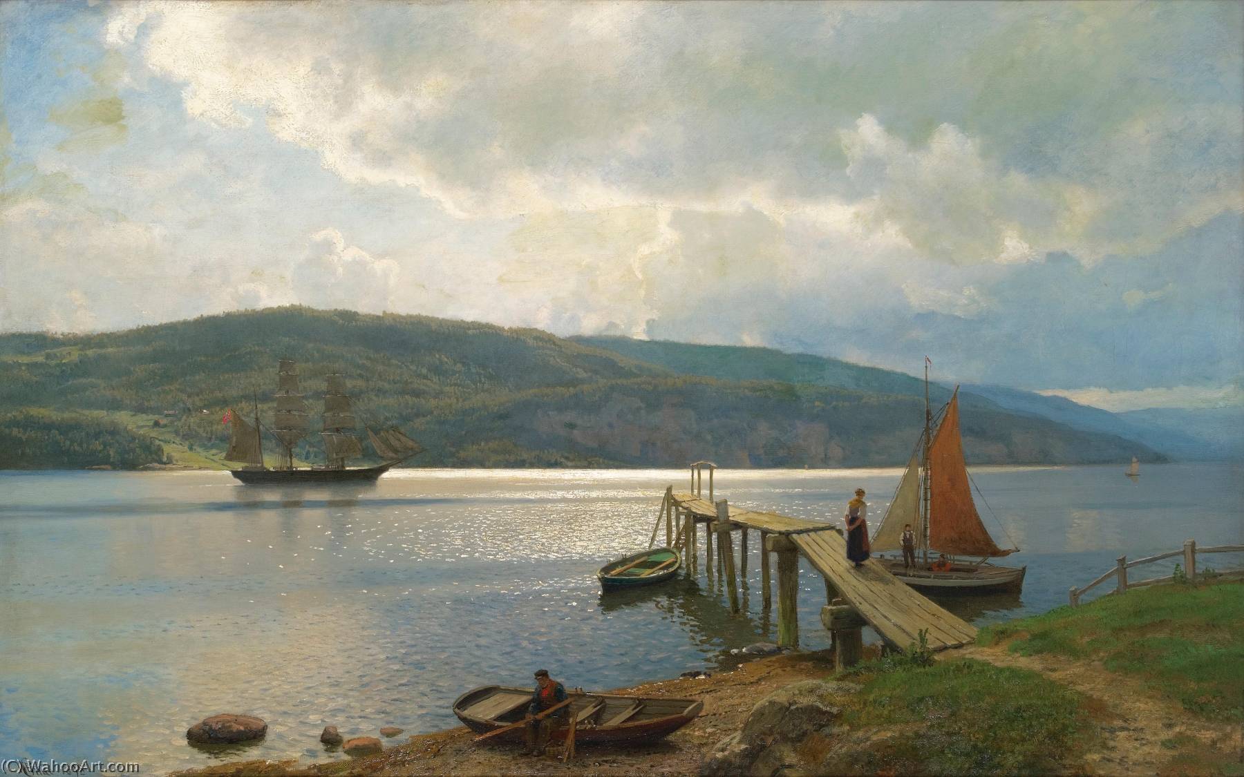 Norwegian Kaien På Feste I Nær Moss The Jetty At Feste Near Moss — Hans Fredrik Gude