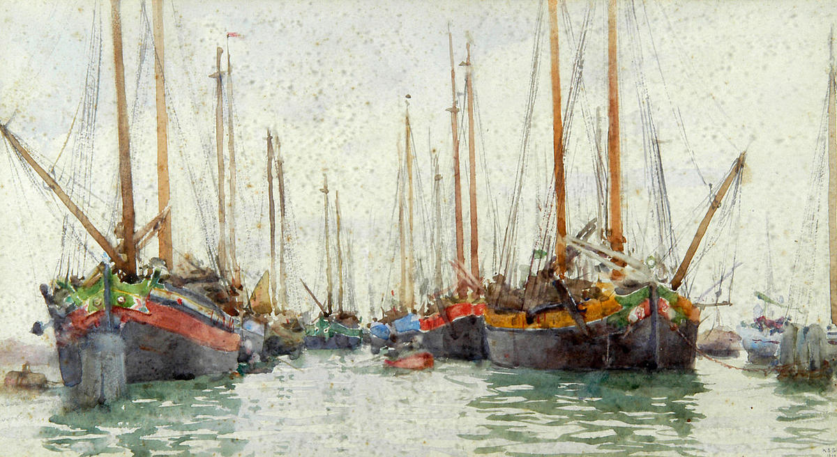 Gaily Coloured Fishing Vessels At Anchor — Henry Scott Tuke