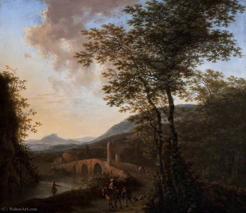 Hilly Landscape With Figures And Horses — Willem De Heusch