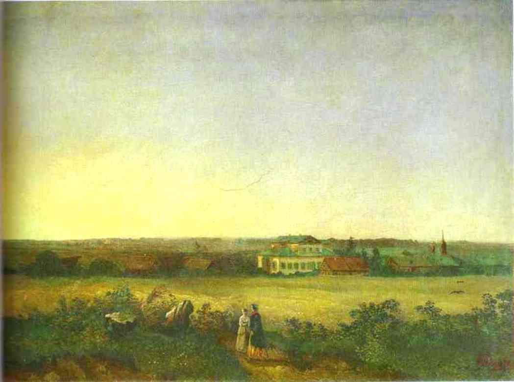 View In The Vicinity Of Moscow With A Mansion And Two Female Figures — Алексеј Кондратевич Саврасов