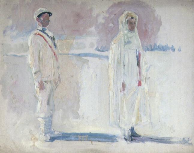 Hommage De La Jeunesse De La France A La Statue De Jules Ferry Deux Personnages Debout, Un Français, Un Tunisien — William Laparra