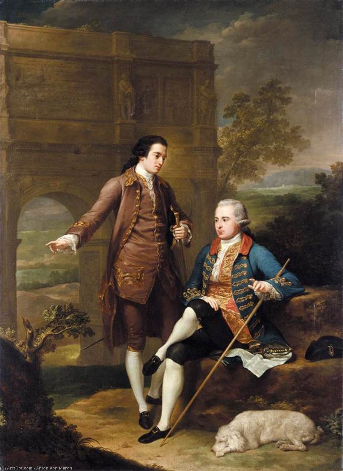 Portrait Of Two Gentlemen Before The Arch Of Constantine In Rome — Anton Von Maron