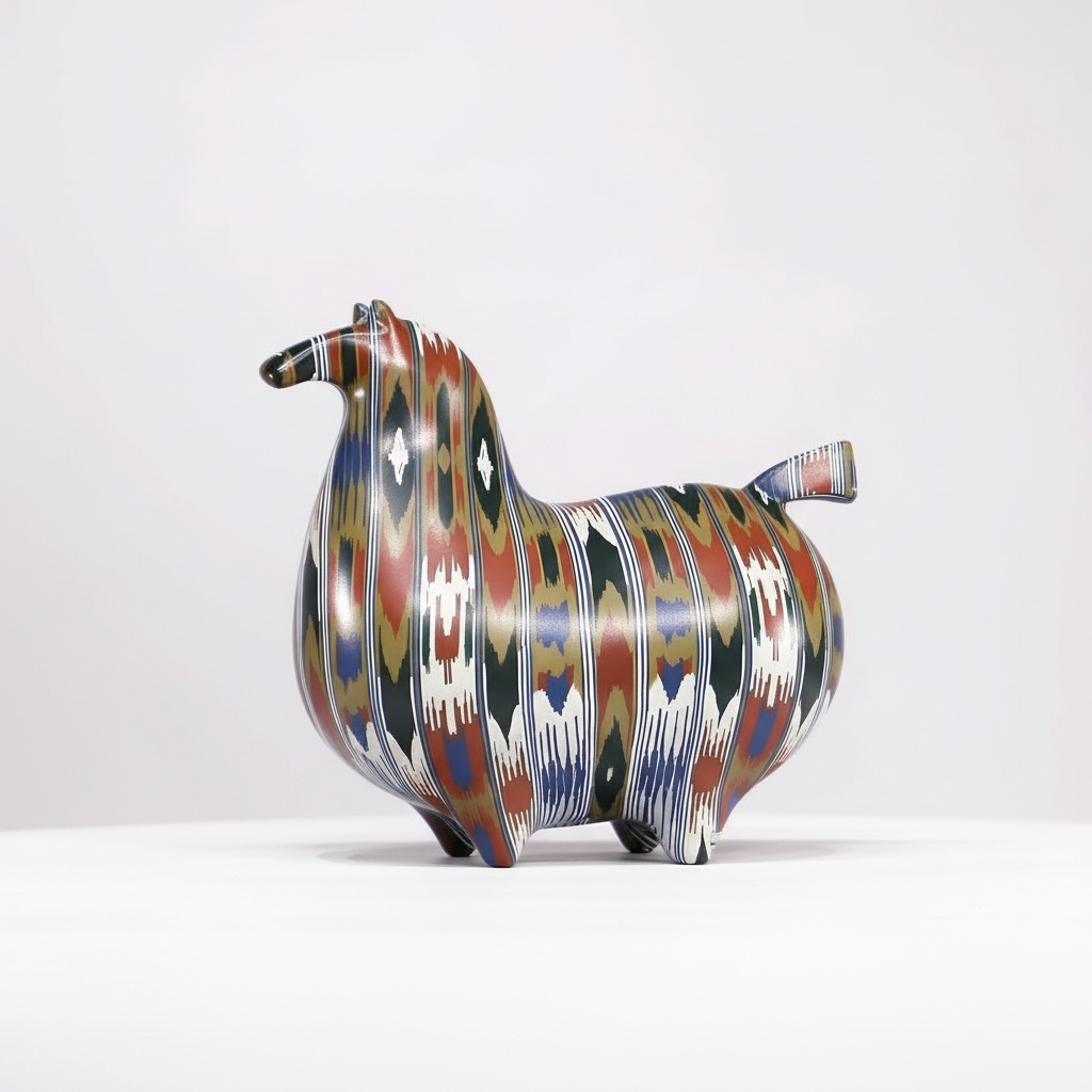 Stylized Fiberglass Horse Sculpture – Hand-painted Ikat Design