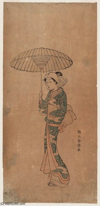 Woman Walking Under An Umbrella — Suzuki Harunobu