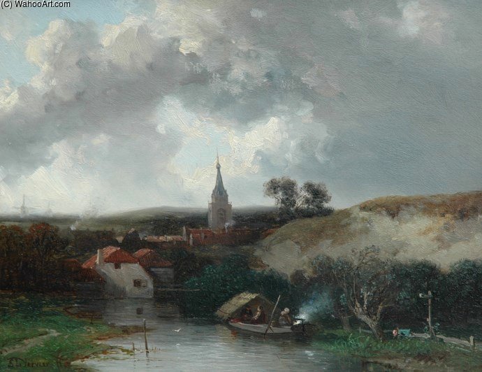 A Village In The Dunes — Salomon Leonardus Verveer