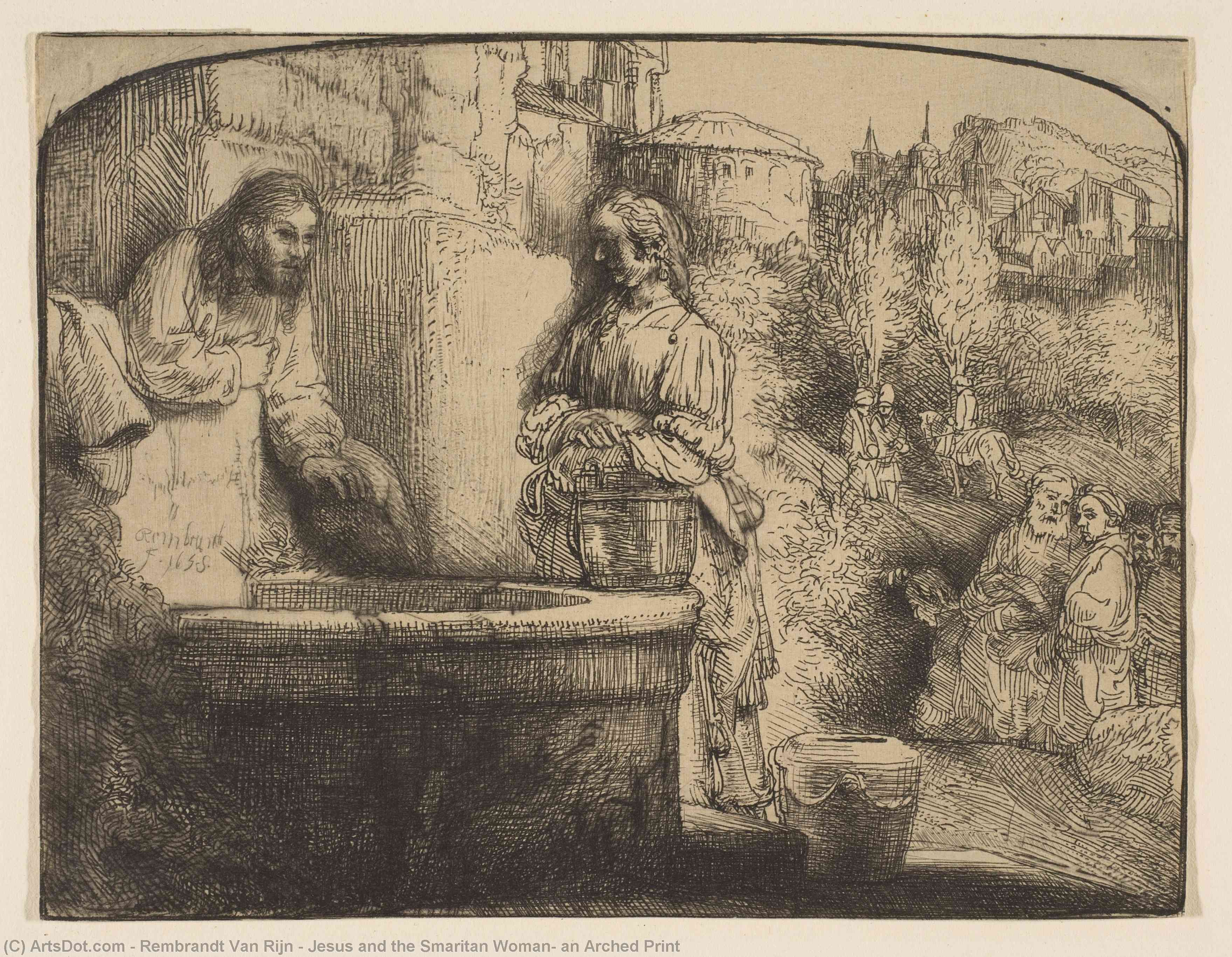 Jesus Und Die Samariterin; Eine Gebogene Druckgrafik — Rembrandt Van Rijn