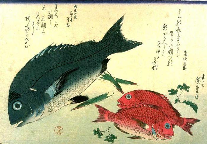 Black Sea-bream And Two Small Seabream — Андро Хиросиге