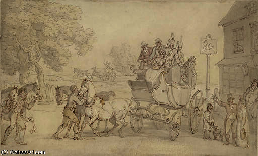 Changing Horses At The Swan Inn, Brixton — Thomas Rowlandson