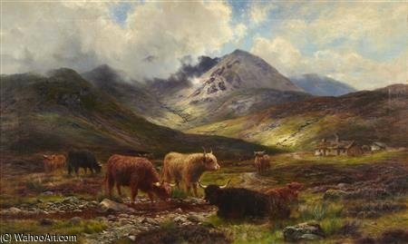 Highland Cattle Watering In A Mountain Glen — Louis Bosworth Hurt