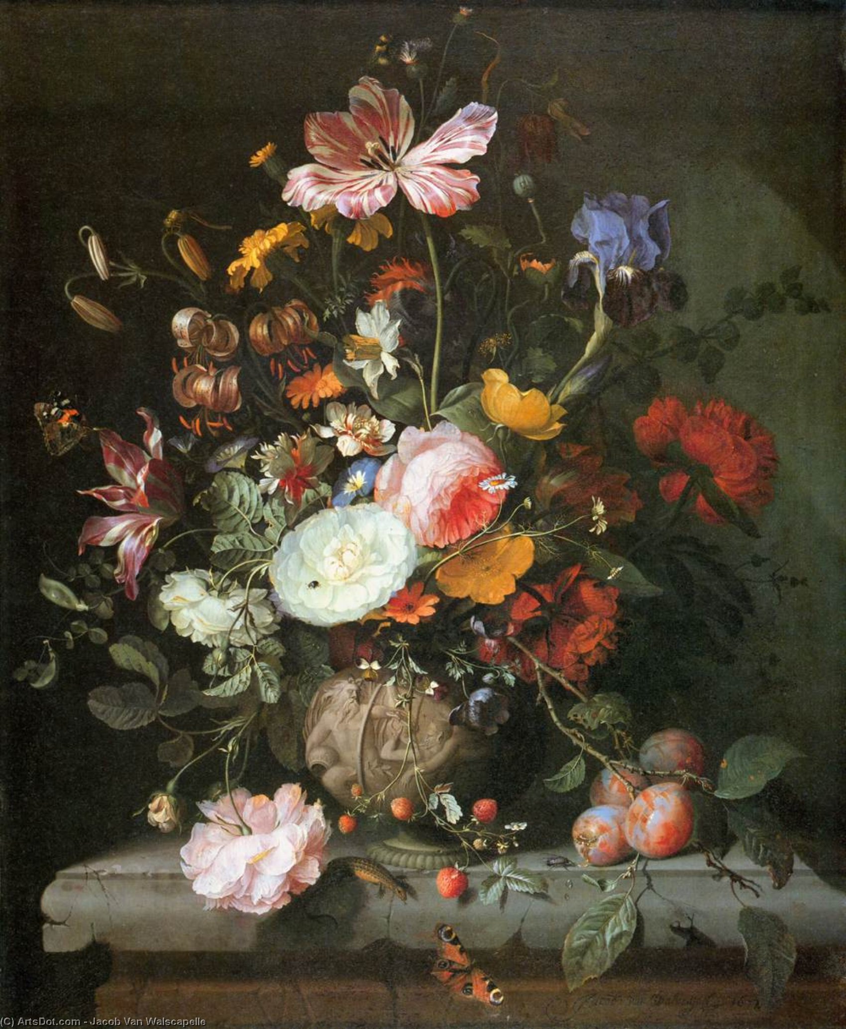 Flowers In A Stone Vase — Jacob Van Walscapelle