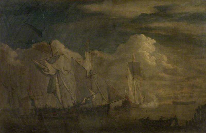 Shipping Piece With A Ship Firing Gun — Francis Swaine