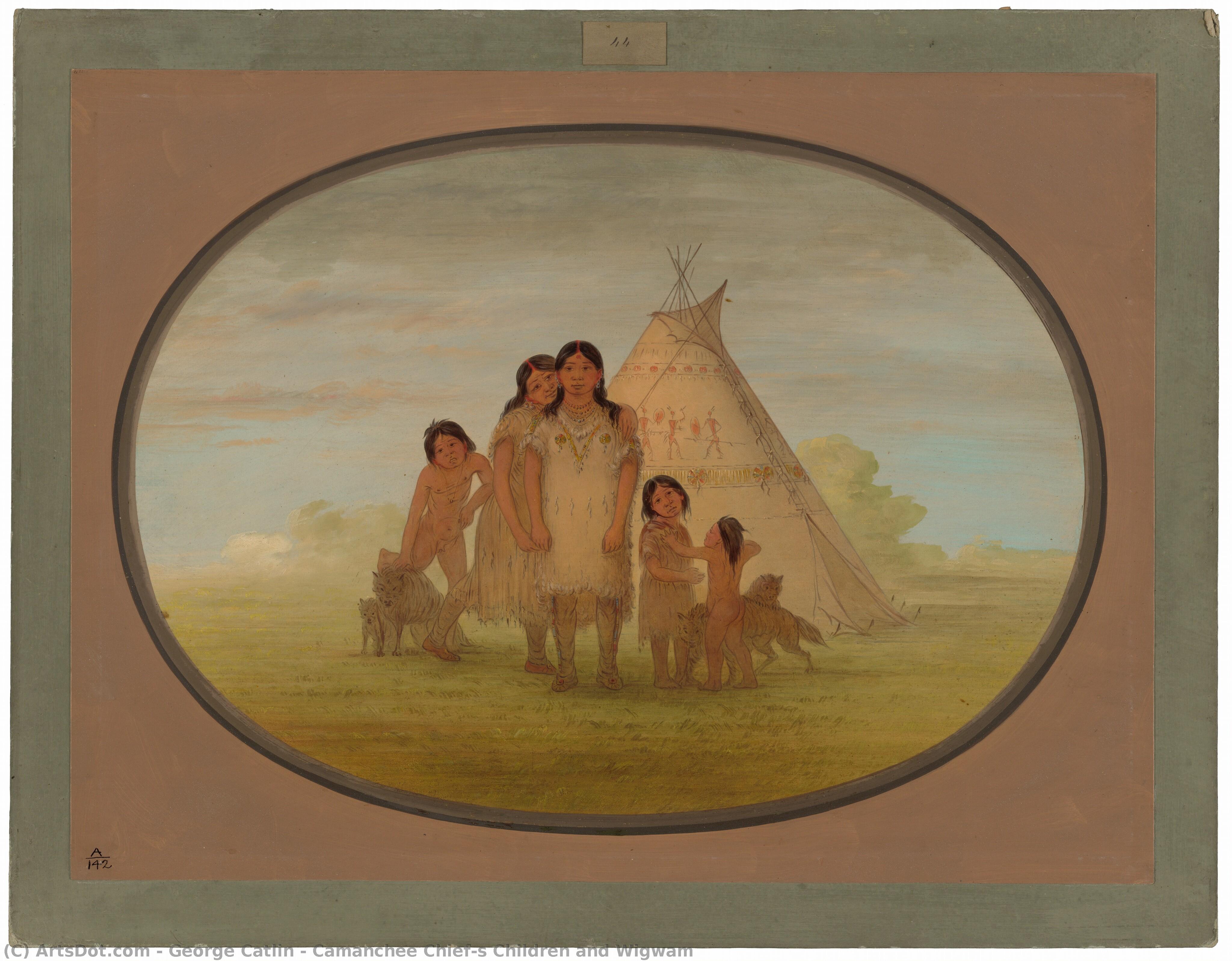 Camanchee Chief's Children And Wigwam — George Catlin