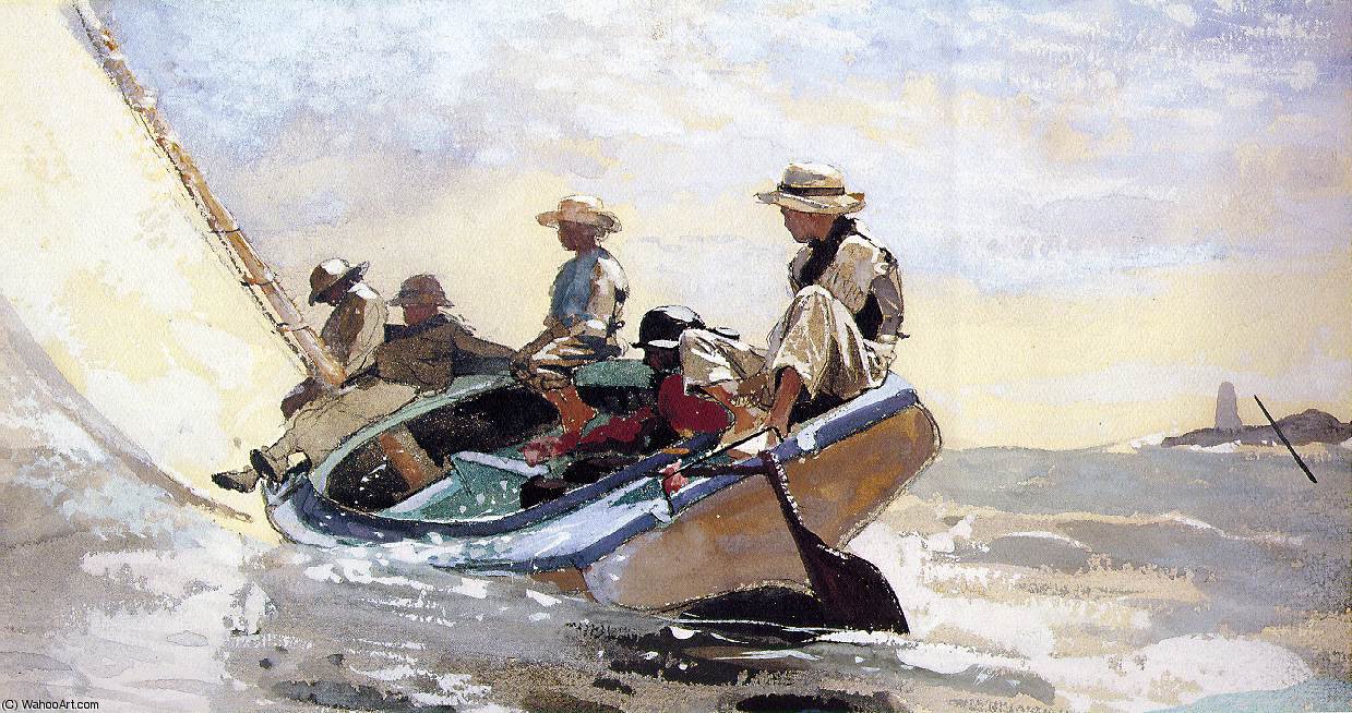Sailing The Catboat, Prob.1875, Watercolor And Gouache — Winslow Homer