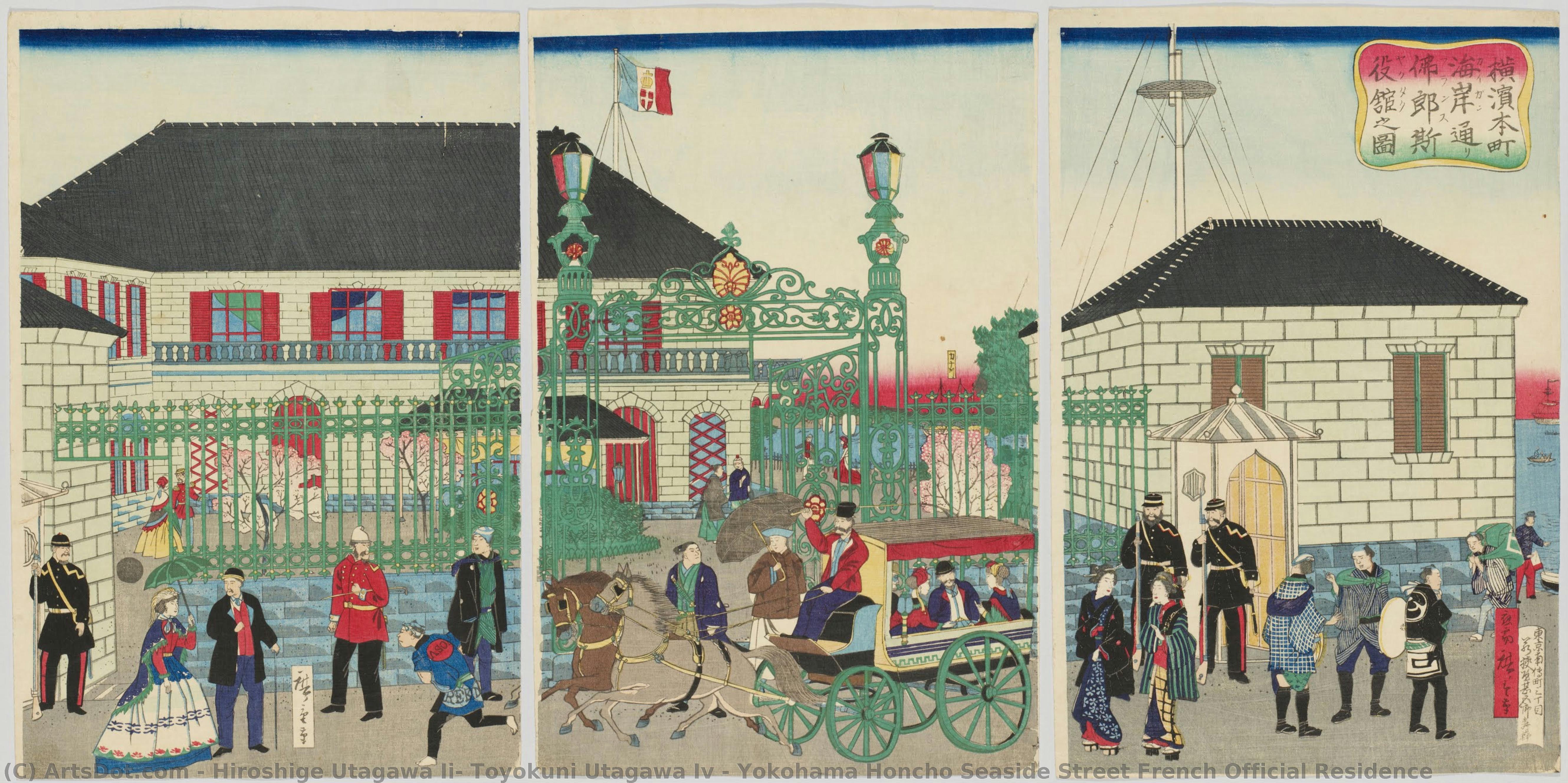 Yokohama Honcho Seaside Street French Official Residence — Hiroshige Utagawa Ii, Toyokuni Utagawa Iv