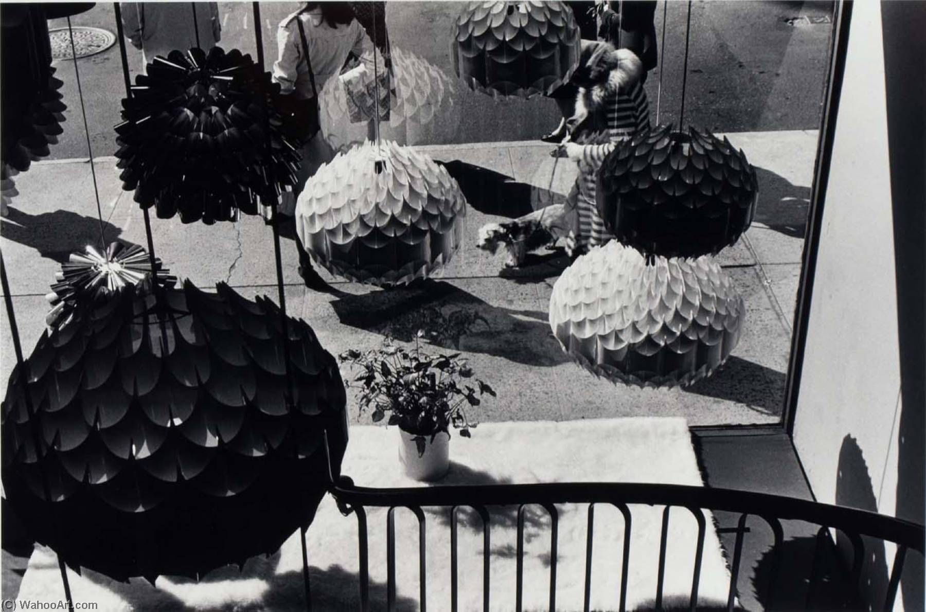 Untitled (paper Lamps, Window View Of Woman Walking Dog) — Burk Uzzle