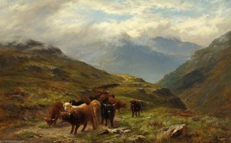 Highland Cattle, A Mountain Road, Near Ballachulish — Louis Bosworth Hurt
