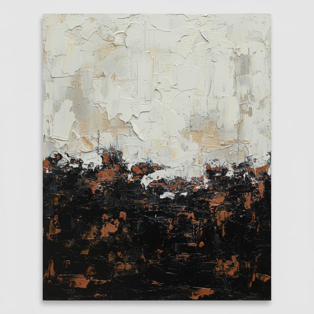 Monolithischer Horizont: Eine Skulpturale Studie In Obsidian-schatten Und Ätherischem Creme-impasto — David Moreau