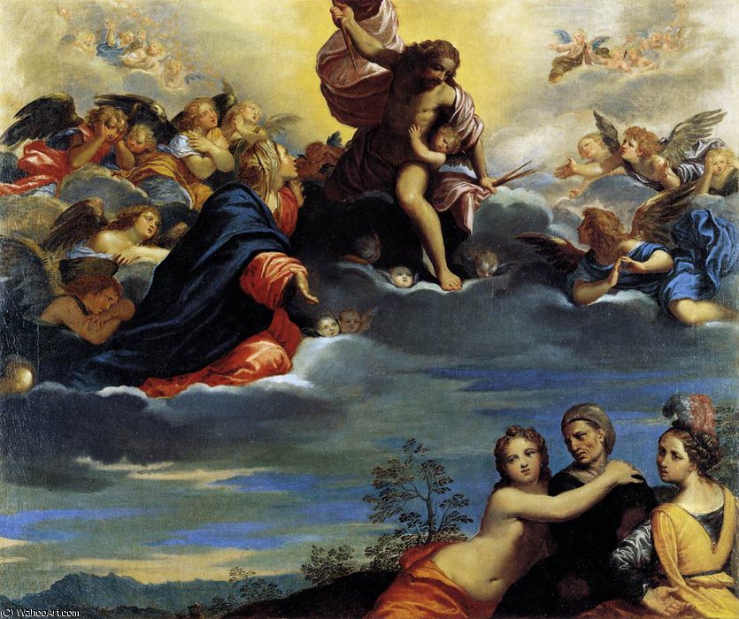 Virigin And Angels Imploring Christ Not To Punish Lust, Avarice, And Pride — Ippolito Scarsella (scarsellino)