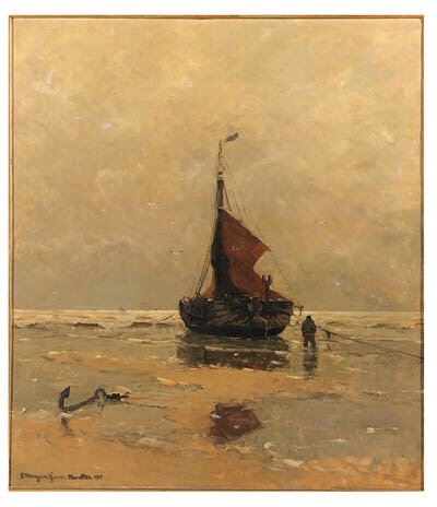 A Moored Bomschuit On The Beach Of Katwijk — Gerhard Arij Ludwig Morgenstje Munthe