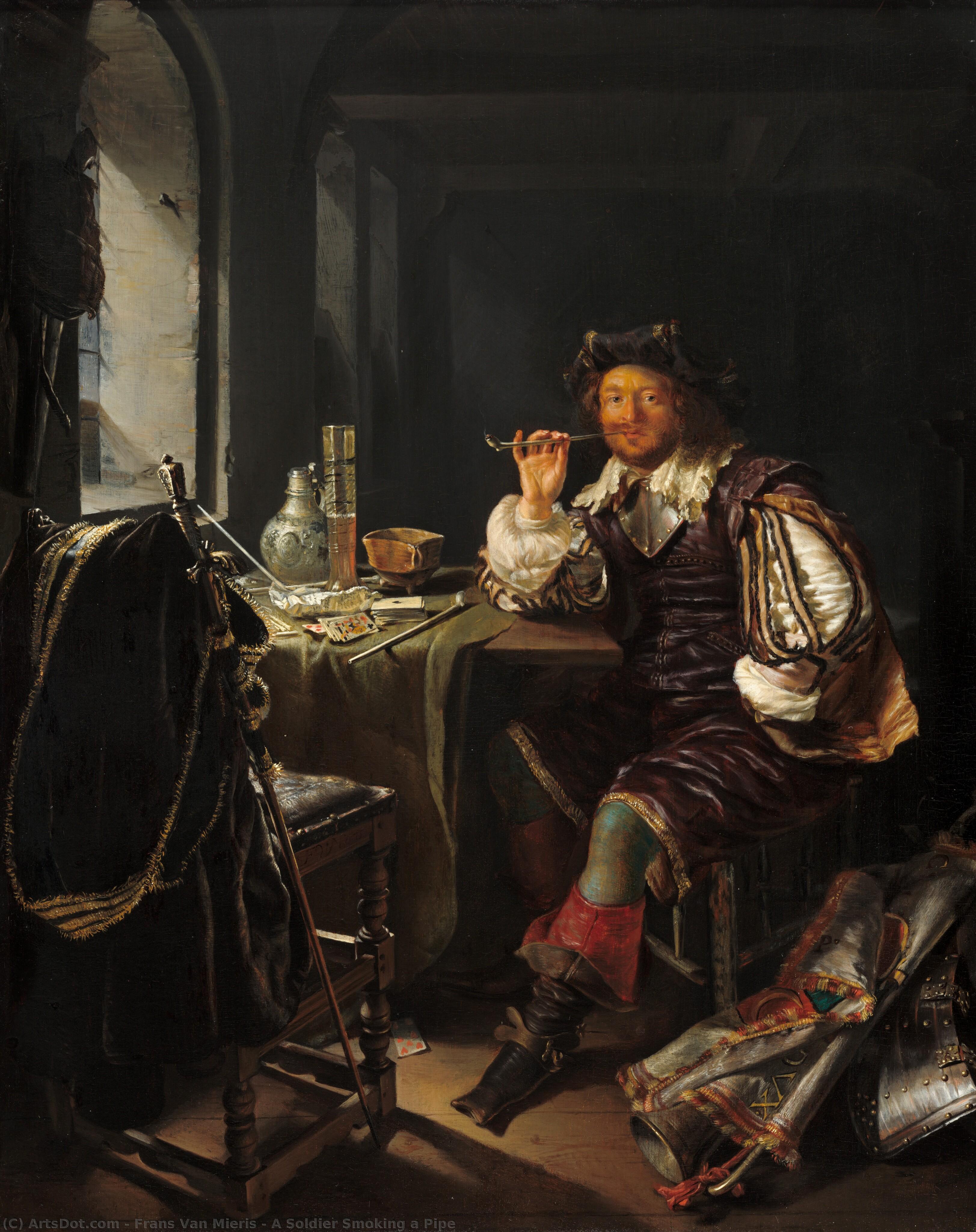 A Soldier Smoking A Pipe — Frans Van Mieris