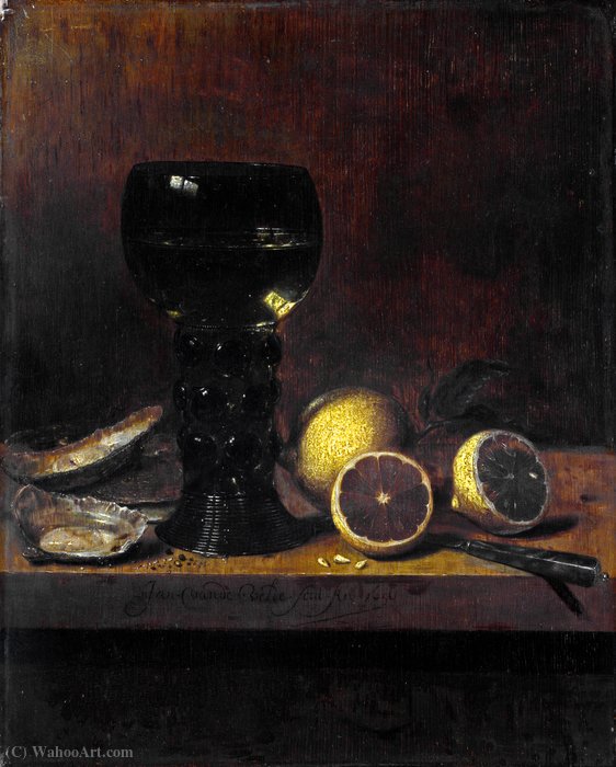 Still Life With Jug, Oysters And Lemon (1656) (london, Nat. Gallery) — Jan Jansz Van De Velde
