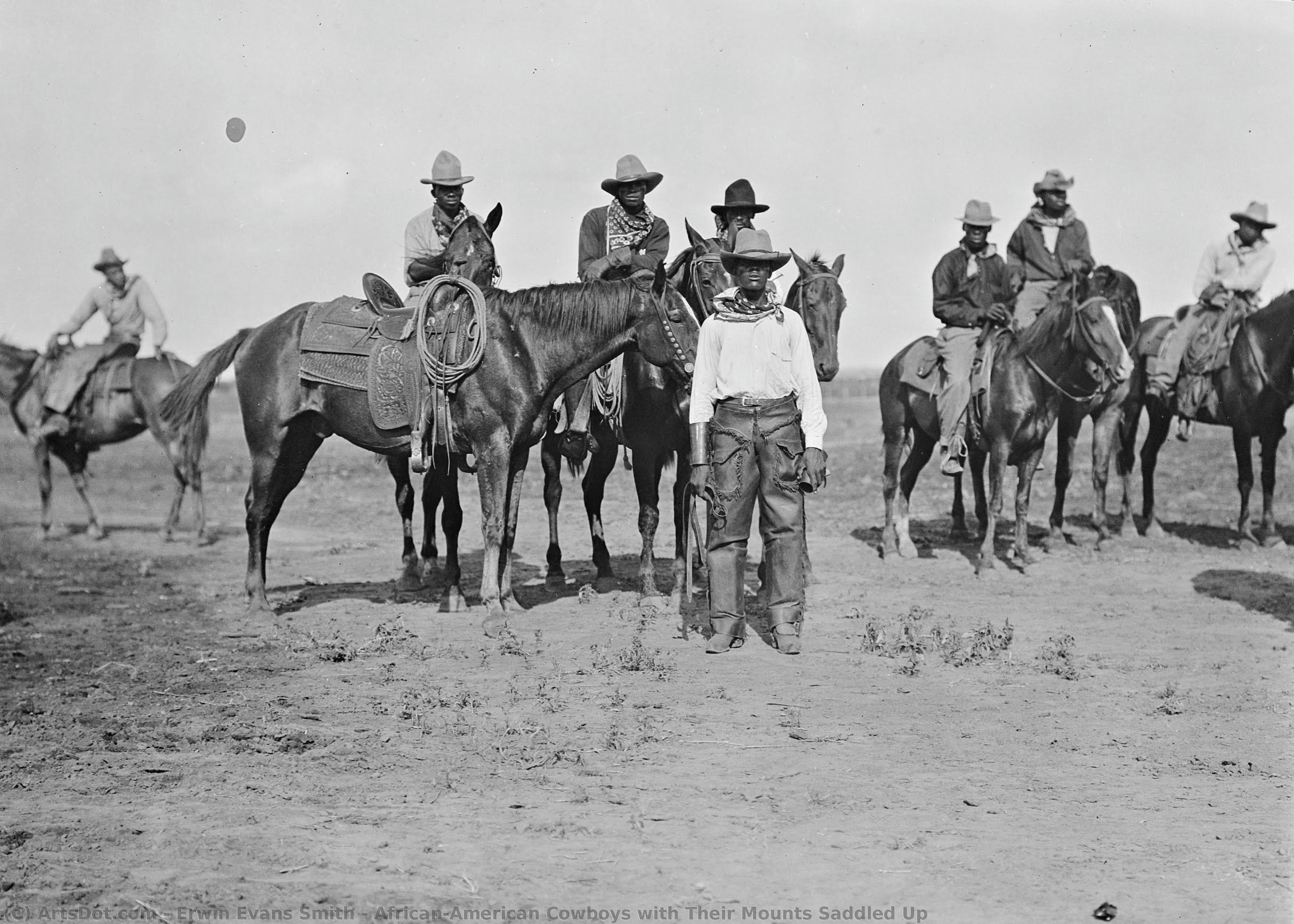 African-american Cowboys With Their Mounts Saddled Up — Erwin Evans Smith
