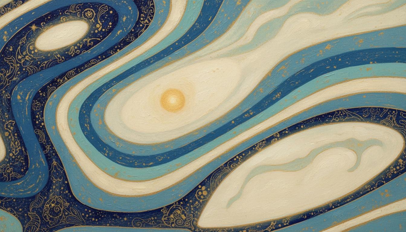 Celestial Strata: The Gilded Flow Of Infinite Blue — Hélène Fabre
