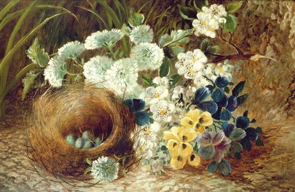 A Still Life Of Flowers And A Bird's Nest On A Mossy — Vincent Clare