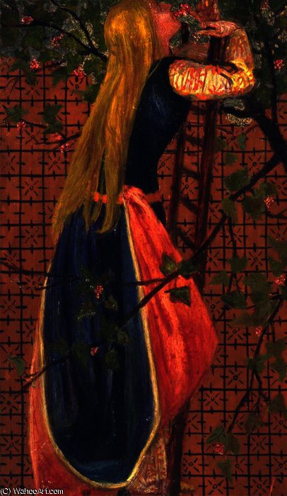 Woman Up A Ladder Smelling Blosso — Dante Gabriel Rossetti