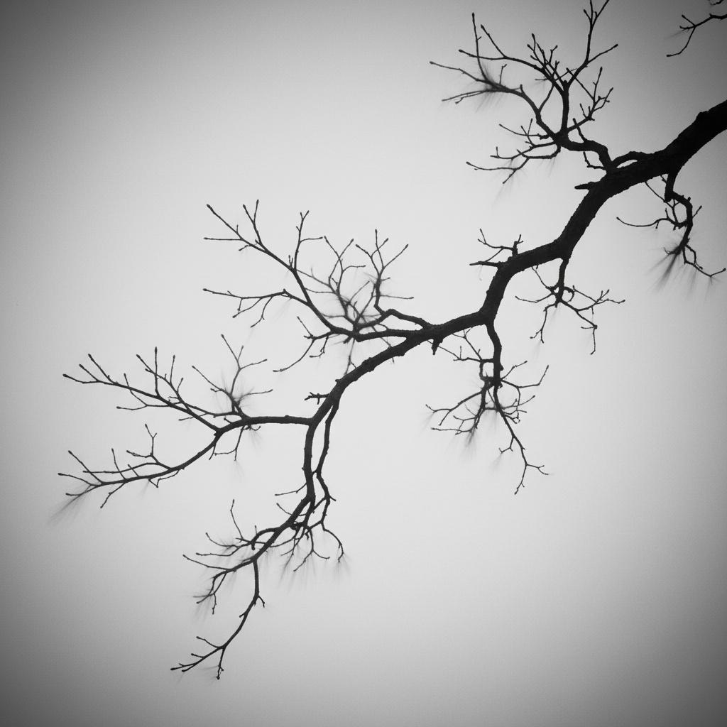 Ephemeral Shadows Of A Silent Winter Branch In Monochromatic Solitude — Laurent Garnier