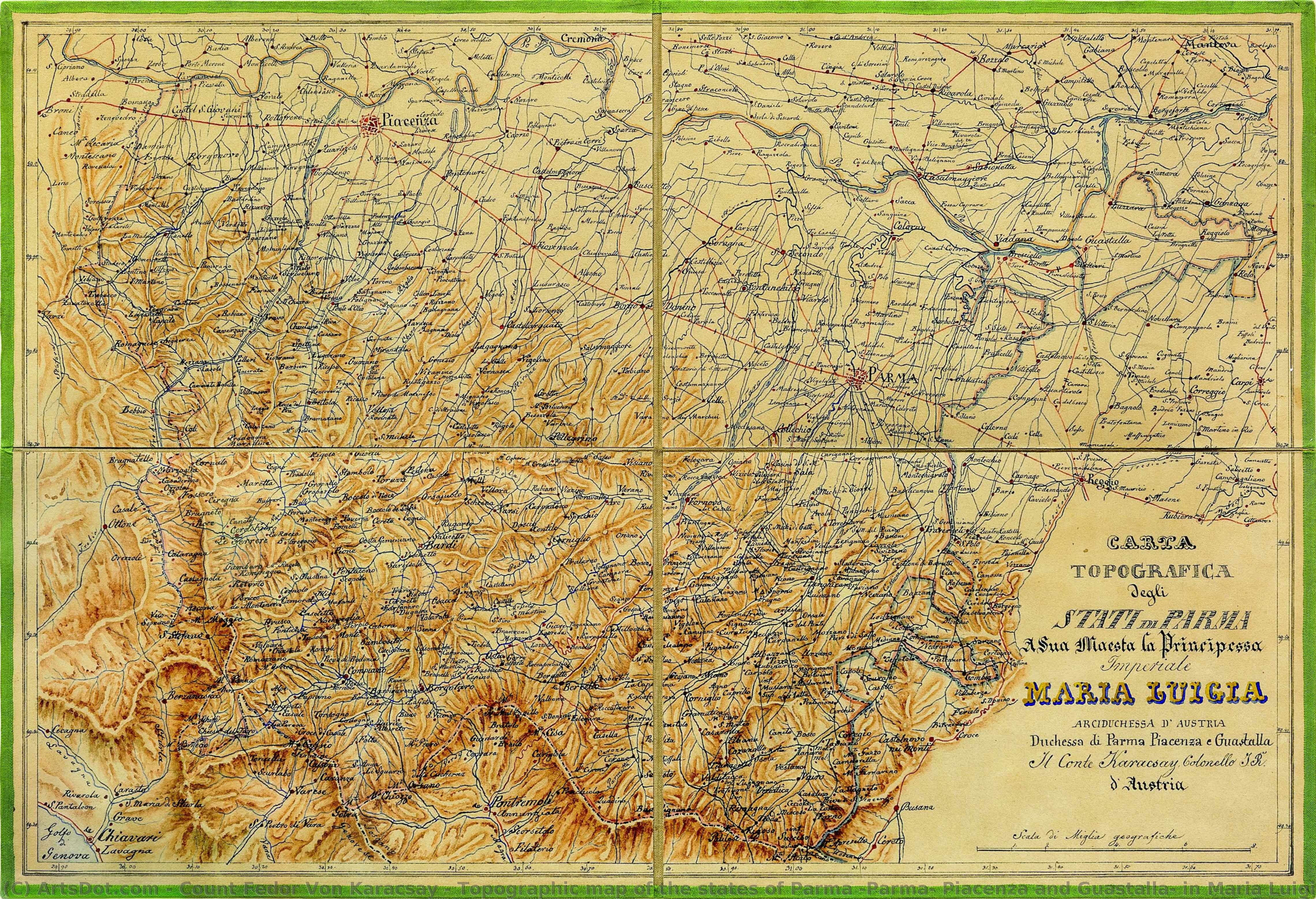 Topographic Map Of The States Of Parma (parma, Piacenza And Guastalla) In Maria Luigia — Graf Fedor Von Karacsay