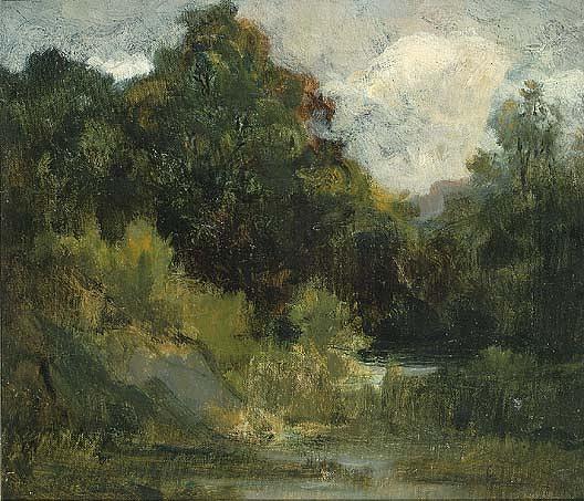 Landscape (trees), (painting) — Edvard Mičel Banister