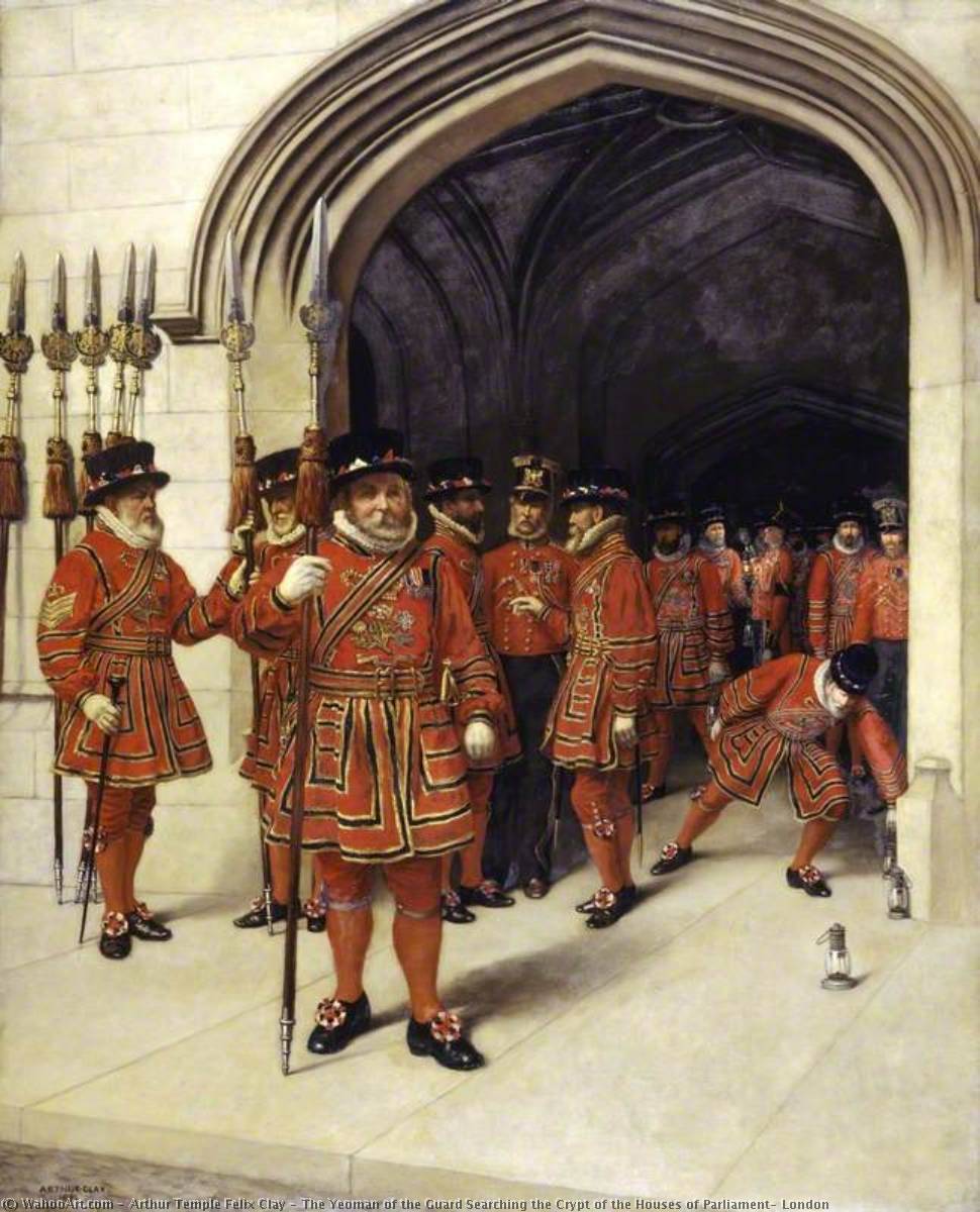 The Yeoman Of The Guard Searching The Crypt Of The Houses Of Parliament, London — Arthur Temple Felix Clay