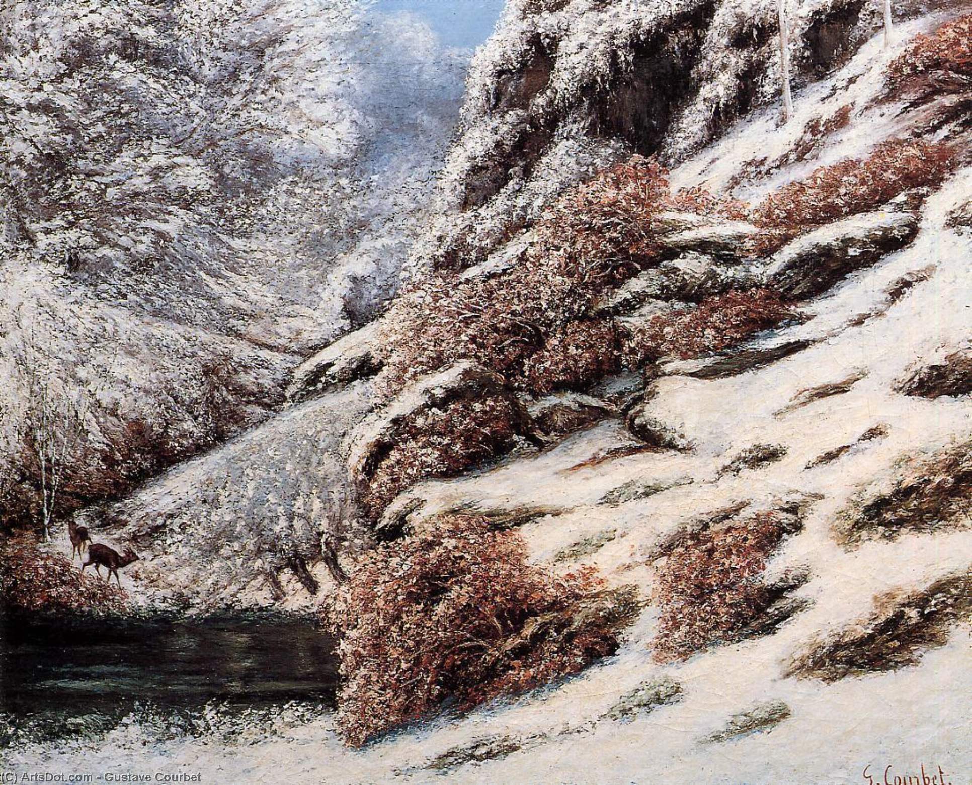 Deer In A Snowy Landscape — Gustave Courbet