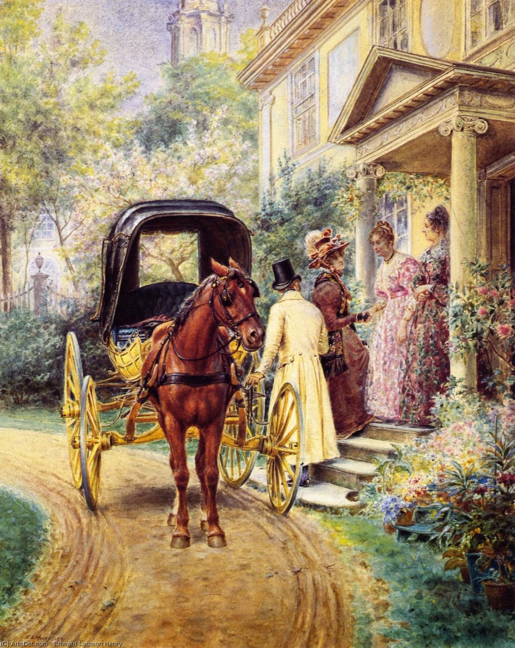Mrs. Lydig And Her Daughter Greeting Their Guest — Edward Lamson Henry