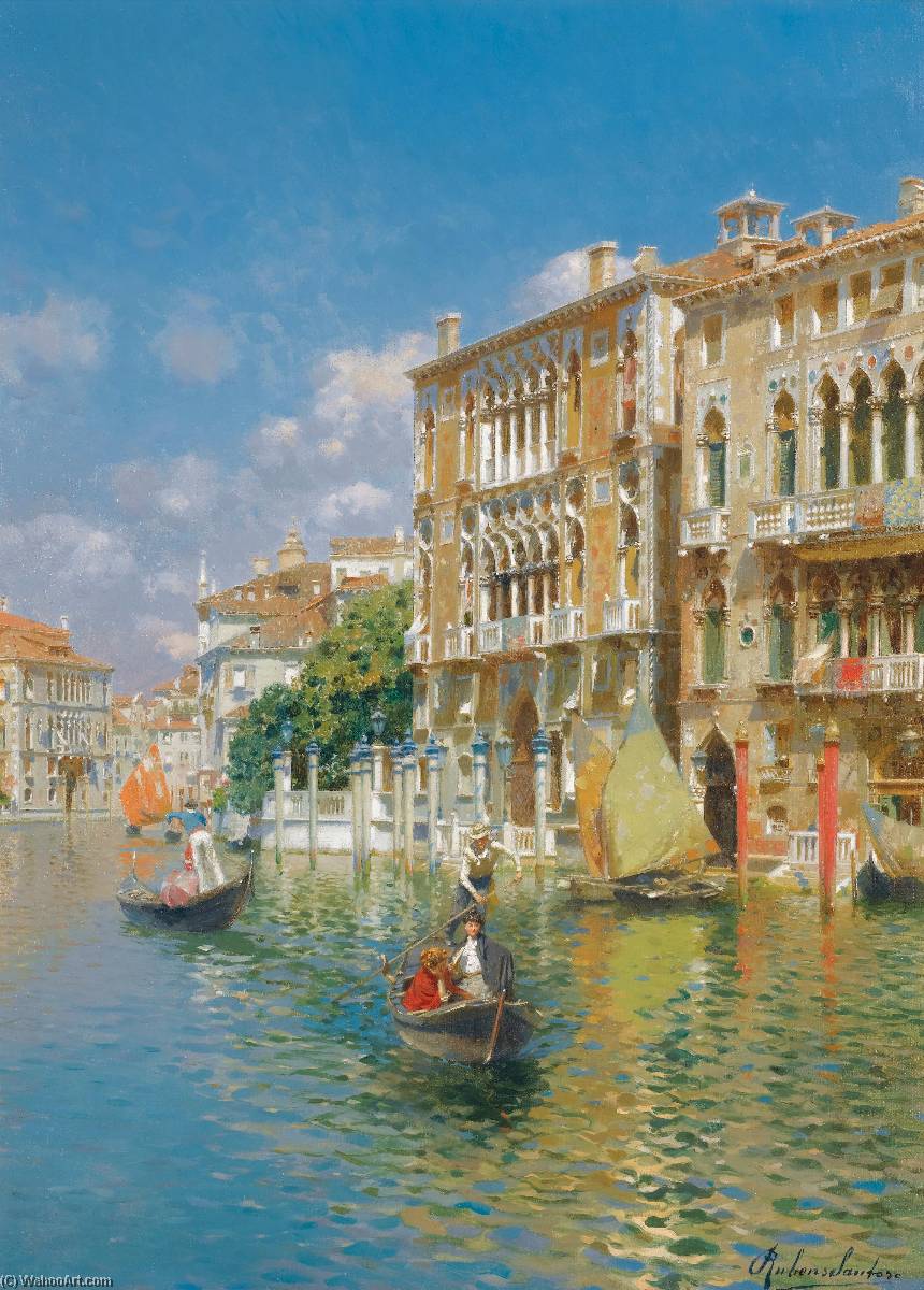 Gondoliers In Front Of The Palazzo Cavalli Franchetti, Venice — Rubens Santoro